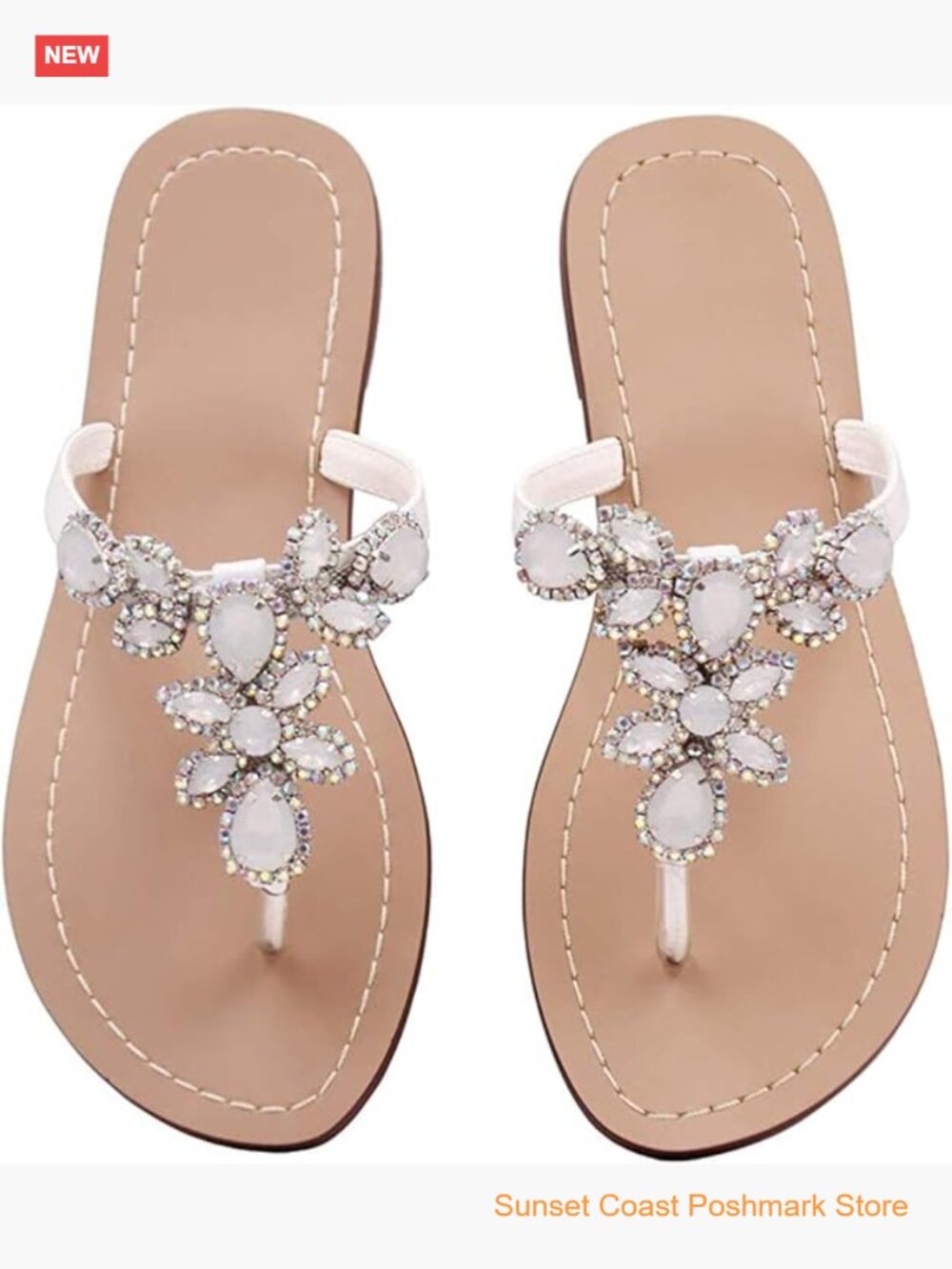 Rhinestone Bling Jeweled Flip Flop Sandals Summer Beach Wedding Flat